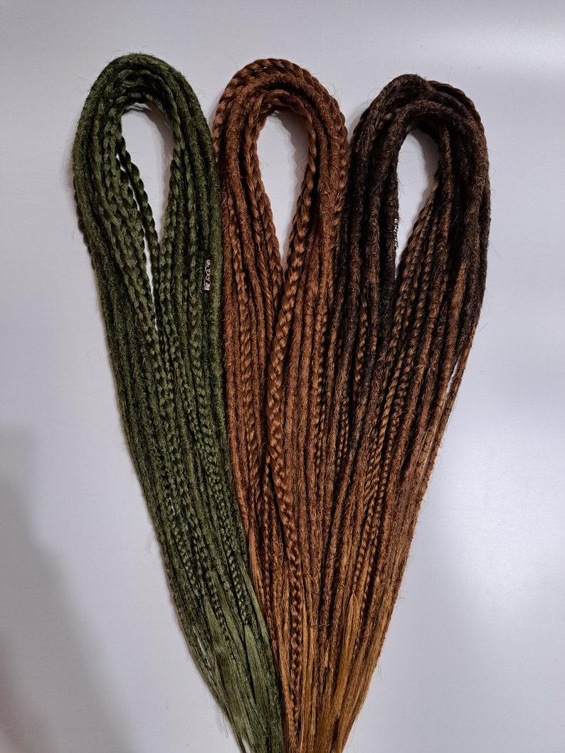 Green, brown and dark brown DE/SE crochet dreadlocks and braid Brown dreadlocks extension Thin tips Long braids Handmade dread Natural color image 10