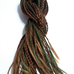 Green, brown and dark brown DE/SE crochet dreadlocks and braid Brown dreadlocks extension Thin tips Long braids Handmade dread Natural color image 9