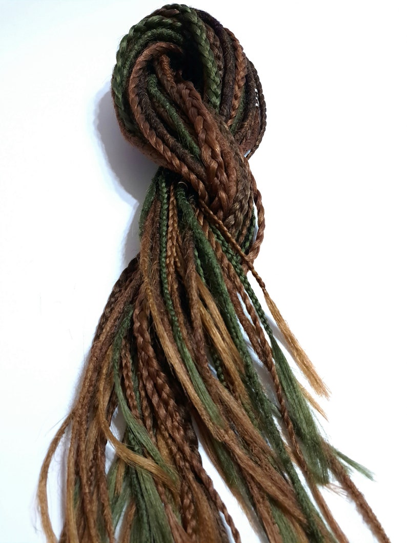 Green, brown and dark brown DE/SE crochet dreadlocks and braid Brown dreadlocks extension Thin tips Long braids Handmade dread Natural color image 9