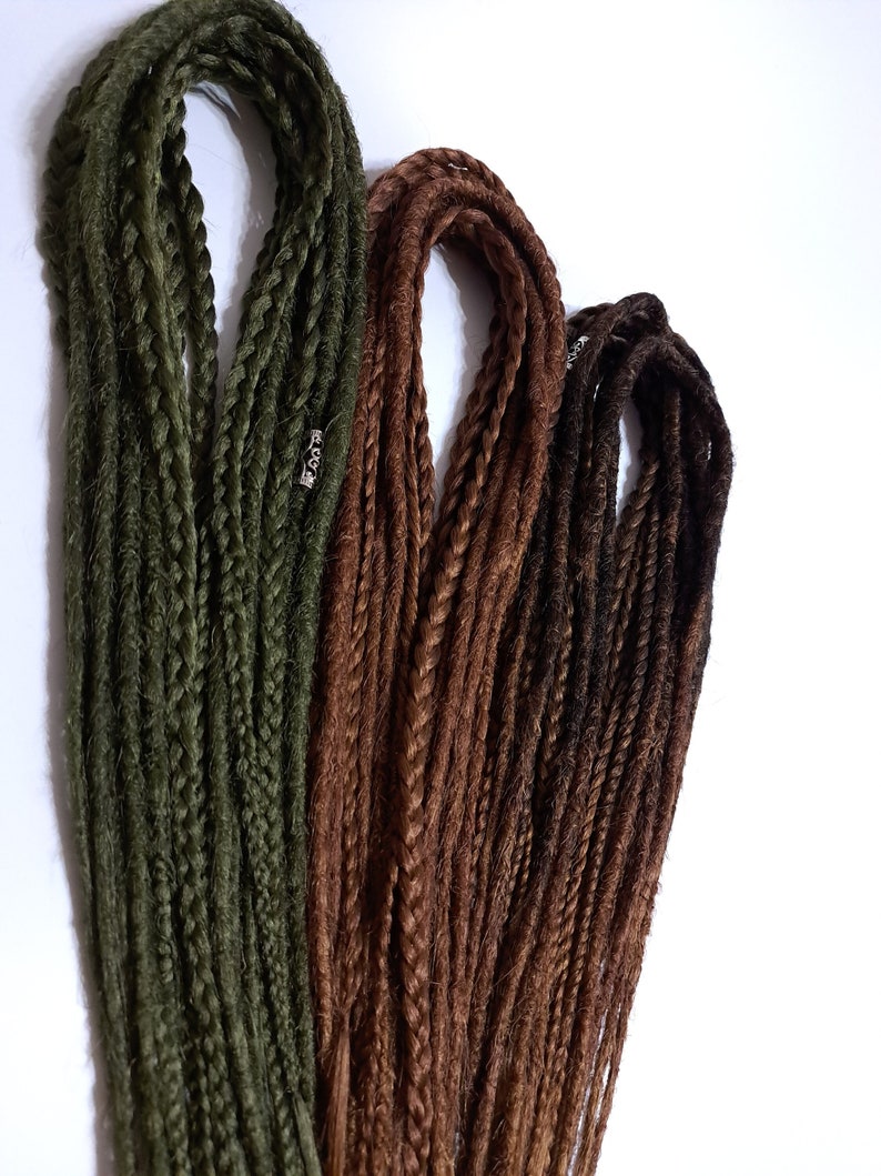 Green, brown and dark brown DE/SE crochet dreadlocks and braid Brown dreadlocks extension Thin tips Long braids Handmade dread Natural color image 2