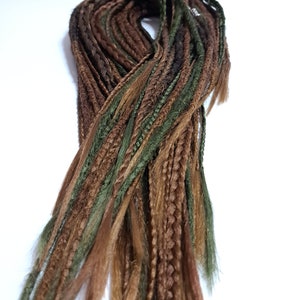 Green, brown and dark brown DE/SE crochet dreadlocks and braid Brown dreadlocks extension Thin tips Long braids Handmade dread Natural color image 3
