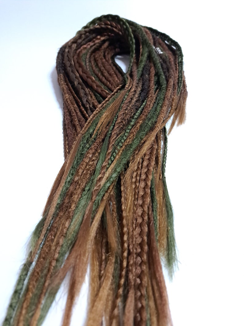 Green, brown and dark brown DE/SE crochet dreadlocks and braid Brown dreadlocks extension Thin tips Long braids Handmade dread Natural color image 3