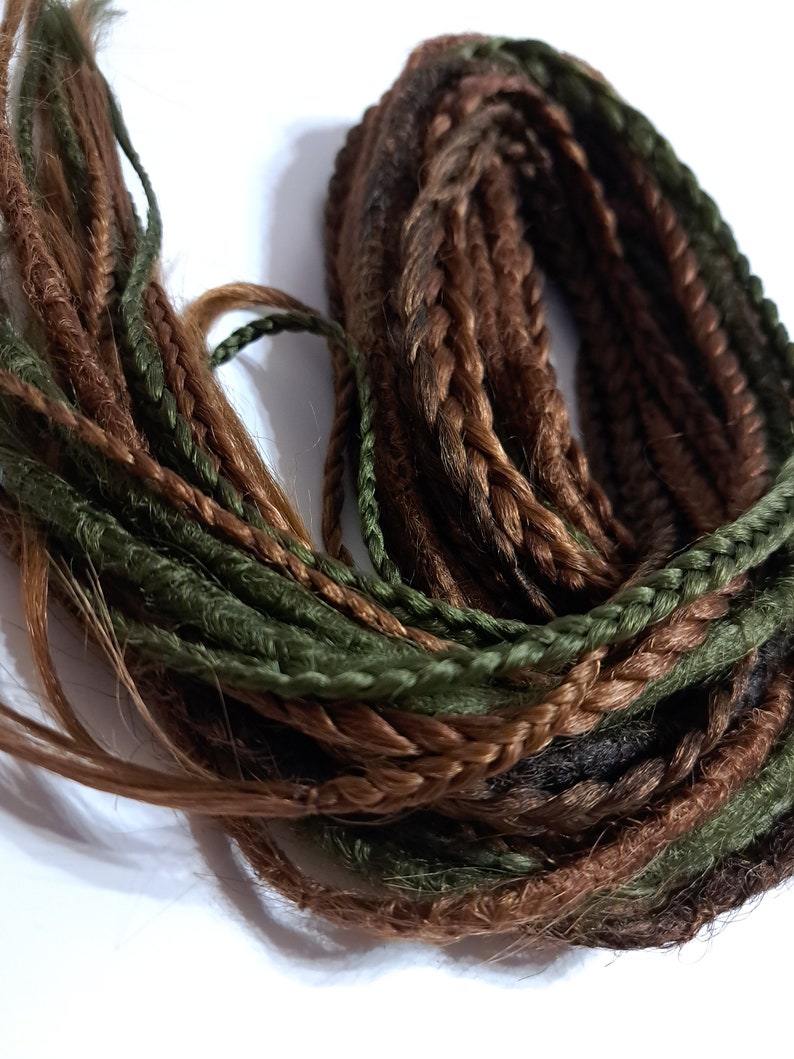 Green, brown and dark brown DE/SE crochet dreadlocks and braid Brown dreadlocks extension Thin tips Long braids Handmade dread Natural color image 7