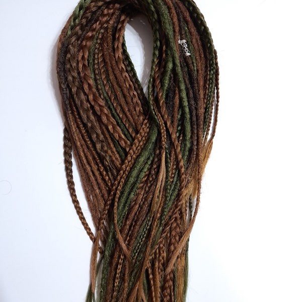 Green, brown and dark brown DE/SE crochet dreadlocks and braid Brown dreadlocks extension Thin tips Long braids Handmade dread Natural color