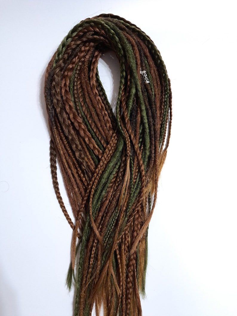 Green, brown and dark brown DE/SE crochet dreadlocks and braid Brown dreadlocks extension Thin tips Long braids Handmade dread Natural color image 1