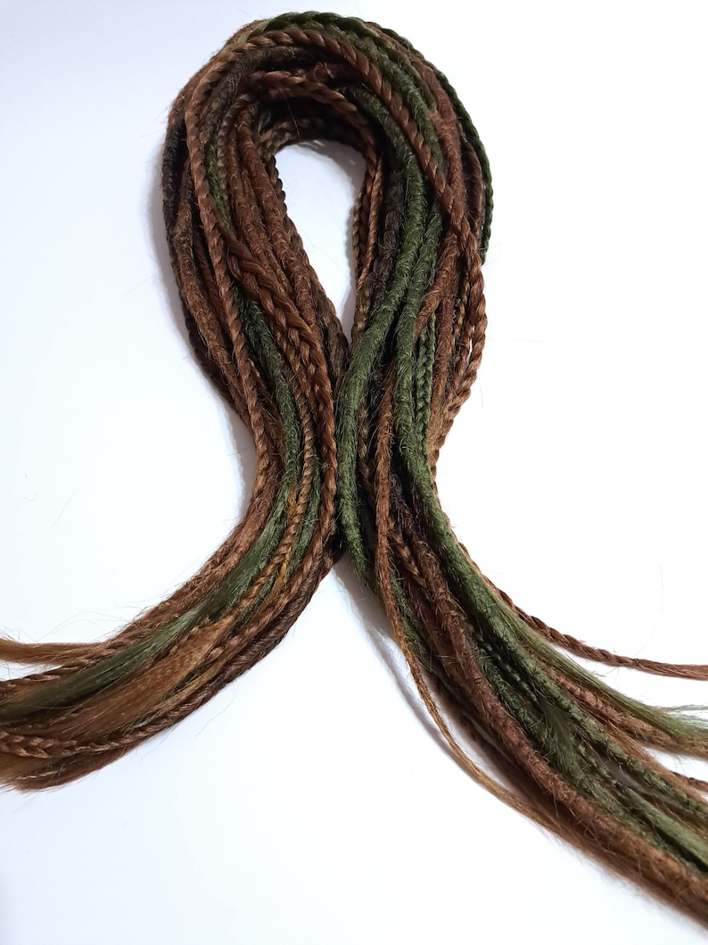 Green, brown and dark brown DE/SE crochet dreadlocks and braid Brown dreadlocks extension Thin tips Long braids Handmade dread Natural color image 8