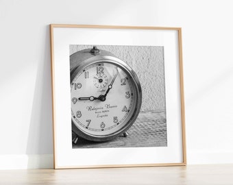Retro Alarm Clock Print: Black and White Photography (Digital Download)