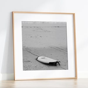 Black and White Square Photography, Surfboard Wall Art, Printable Beach Photo, Surf Art Print, Surfboard Decor, Digital Download Beach Print