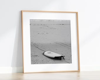 Surfboard Wall Art: Black and White Beach Photography Print (Digital Download)