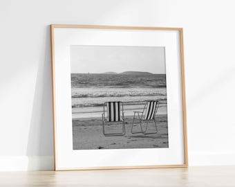 Vintage Beach Chair Photo: Retro Coastal Wall Art, Square Poster (Digital Download)