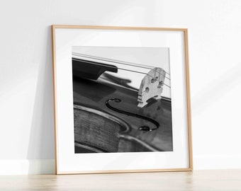 Music Room Decor: Black and White Violin Photography (Digital Download)