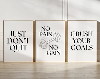 Set of 3 Gym Wall Art, Set of 3 Home Gym Prints, Gym Wall Decor, Fitness Quote, Fitness Wall Art, Home Gym Printable, Motivational Quote Art