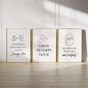 Set of 3 Gym Printable Wall Art, Home Gym Wall Decor, Fitness Wall Art, Home Gym Quotes, Motivational Quotes, Fitness Prints, Gym Wall Art