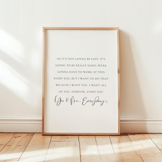 So It's Not Gonna Be Easy, The Notebook Quote, Romantic Wall Art, Master Bedroom Printable, Love Quote Poster, Master Bedroom Wall Art Decor