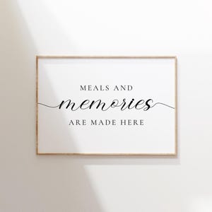 Refeições e memórias são feitas aqui, arte de parede para sala de jantar, imprimível para sala de jantar moderna, impressões para cozinha, decoração de parede para cozinha, pôster para sala de jantar