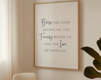 Bless the Food Before Us Wall Art, Dining Room Wall Art, Christian Quote Printable, Farmhouse Wall Art, Kitchen Wall Art, Dining Room Decor