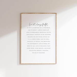 O amor nem sempre é perfeito, arte de parede com citações de amor, citação romântica, pôster de casamento, arte de parede para quarto principal, presente de aniversário, arte de parede romântica