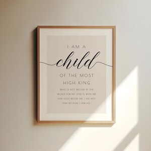 Ich bin ein Kind des höchsten Königs, christliche Kinderzimmer-Wandkunst, Kinderzimmer, Taufe Druck, christlicher Kindergarten, Kindergarten-Bibel-Vers-Wandkunst