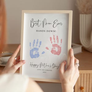 Best Mom Ever Hands Down Print, Personalized Mother&#39;s Day Gift, Custom Mother&#39;s Day Gift, DIY Kids Handprint, Gift for Mom DIY Kids Keepsake