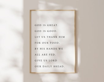 God is Great, Christian Printable, Christian Wall Art, Kitchen Wall Art, Dining Room Wall Art, Dining Room Print, Kitchen Print, Food Prayer