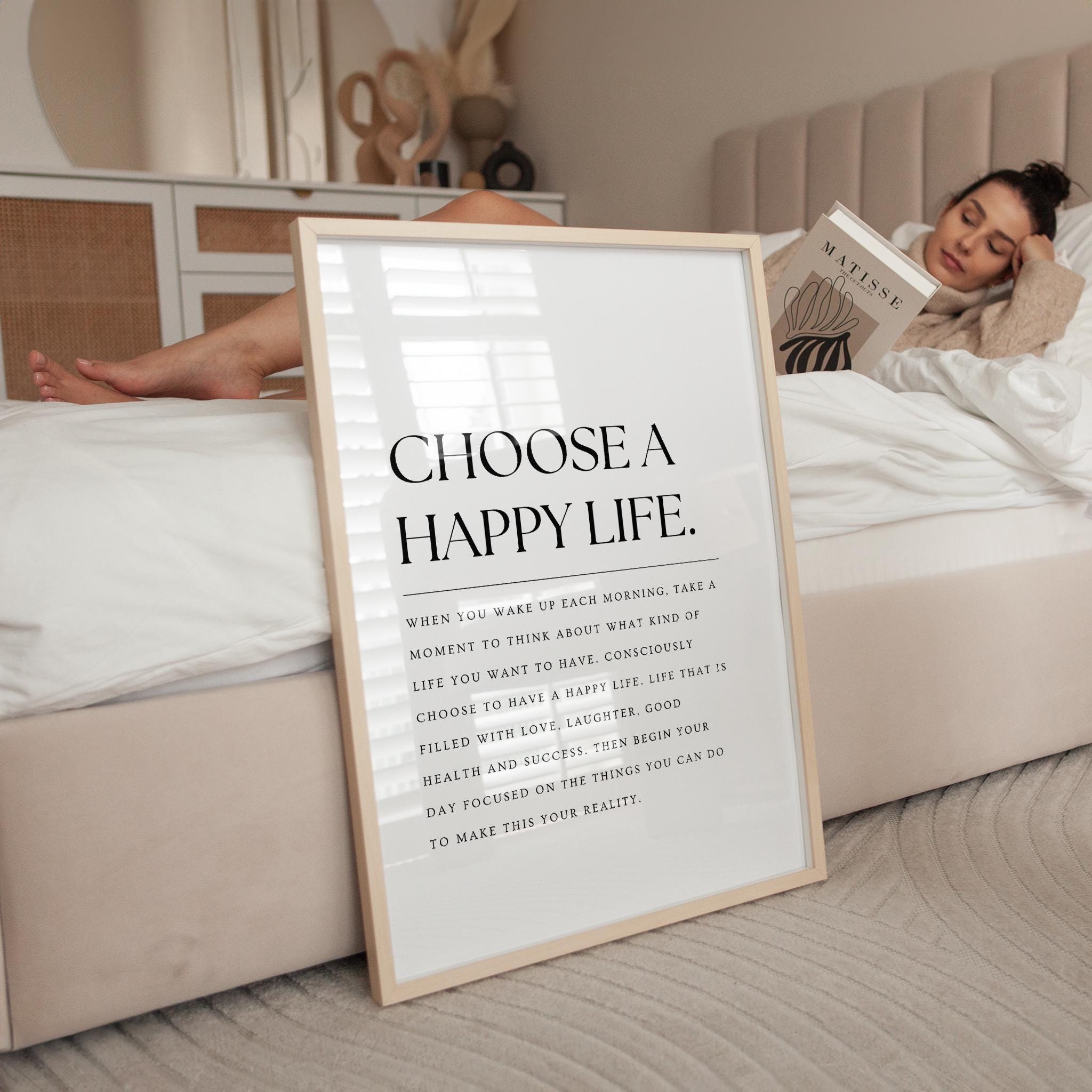 Choose a Happy Life Print, Inspirational Typography Wall Art (digital ...