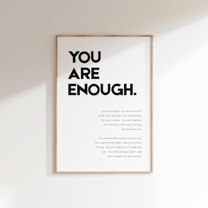 Eres suficiente, arte mural con afirmaciones positivas, impresiones de afirmación para el dormitorio, citas inspiradoras, impresiones positivas, arte mural con citas motivacionales