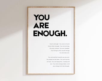 You Are Enough, Positive Affirmation Wall Art, Bedroom Affirmation Prints, Inspirational Quote, Positive Prints, Motivational Quote Wall Art