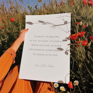To Travel is to Live Quote Wall Art, Hans Christian Andersen Quote, Travel Quote Print, Travel Lover Gift, Adventure Wall Art, Travel Poster