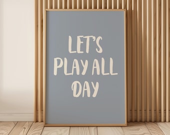 Juguemos todo el día, arte de pared para sala de juegos, imprimible para sala de juegos, decoración de pared para sala de juegos para niños, arte de pared para habitación infantil, arte de pared para guardería, póster para sala de juegos