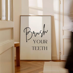 Brush Your Teeth Printable, Bathroom Wall Art, Bathroom Print, Bathroom Wall Decor, Minimal Bathroom Poster, Washroom Wall Decor, Home Decor