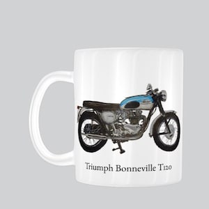 Custom 11oz Triumph Bonneville T120 mug. Great Personalised birthday present/ Father&#39;s day gift for any classic motorbike enthusiast.