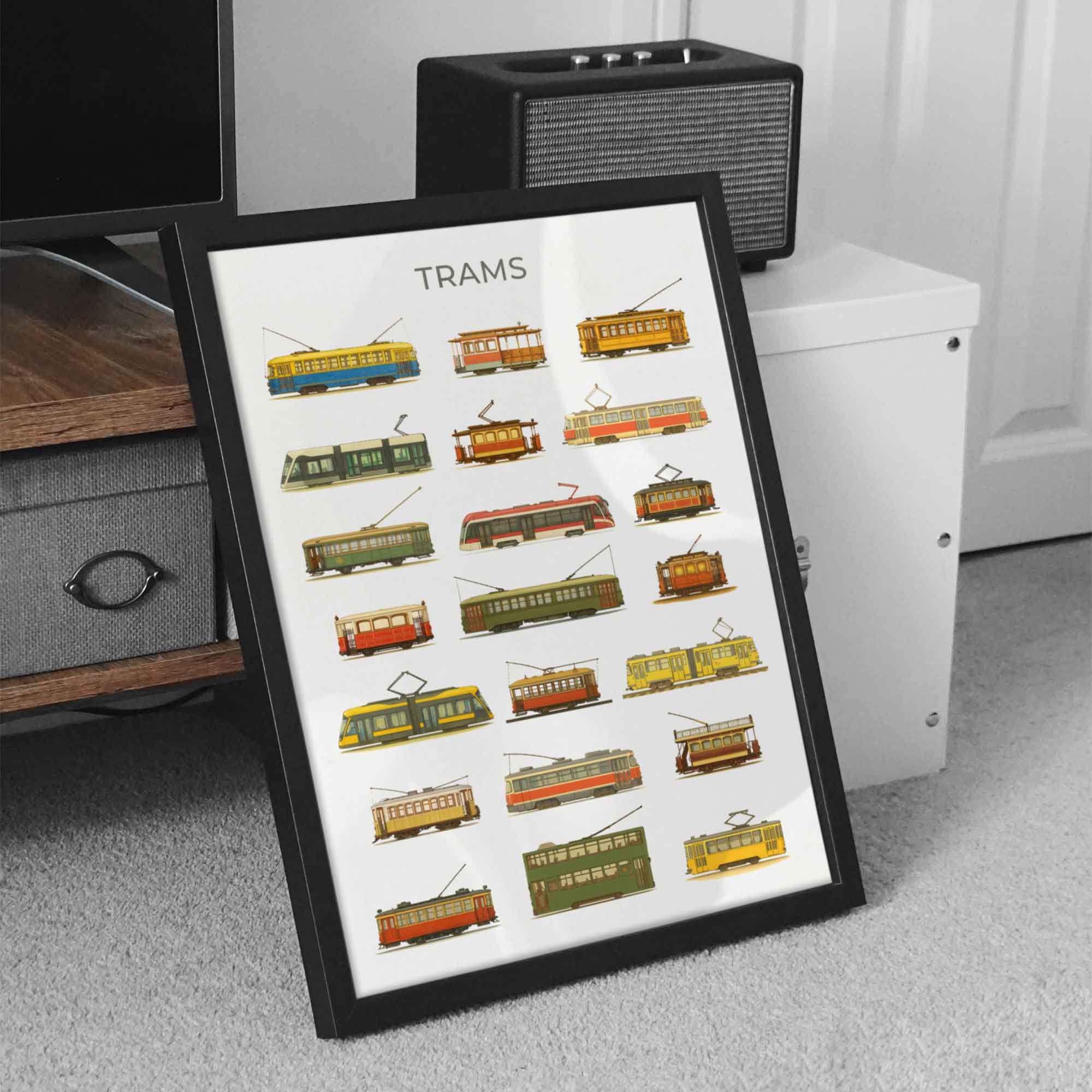 Trams Collage Printable, Tram Poster, Transportation Print, Kids Room ...
