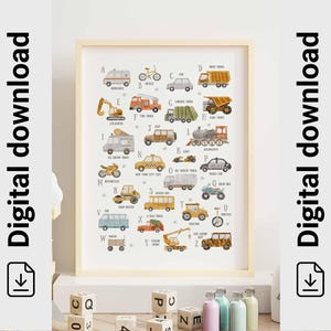 Cars ABC Printable,  Transportation Alphabet Poster, Vehicles ABC Print, Cars Kids Room Decor, Cars, A to Z Car Alphabet, Digital Download