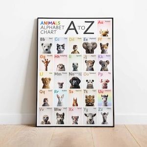 ABC Tierdruck, Tiere Alphabet Poster, Lernkunst, niedliches Tierdekor, Homeschool ABC-Druck, A bis Z-Tierdekor (Ungerahmt)