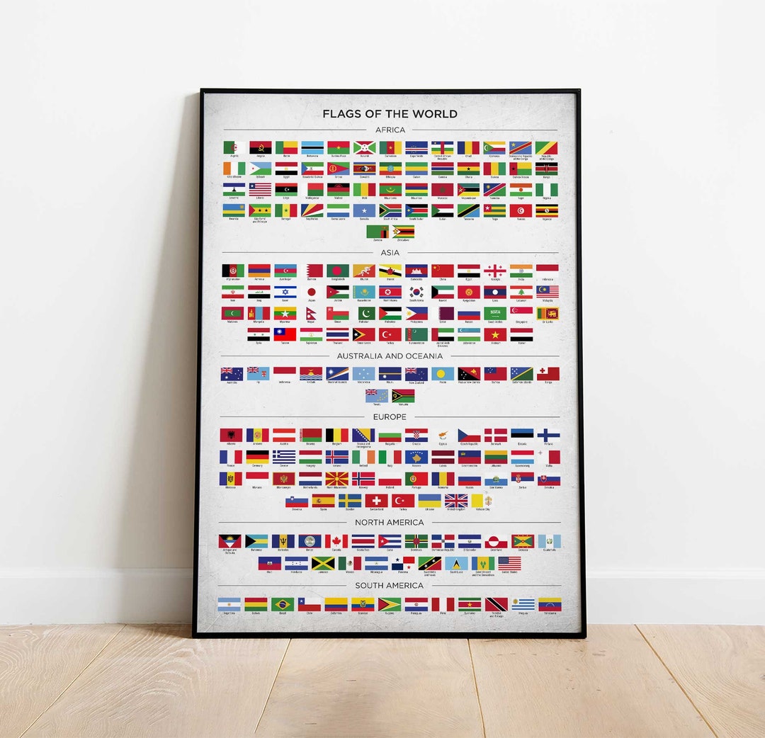 Flags of the World Printable, Educational Wall Decor, Geography Print ...