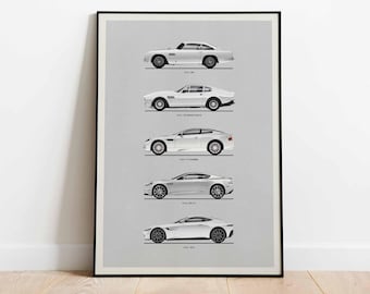 Poster voiture Aston Martin Evolution : oeuvre d&#39;art murale homme des cavernes (sans cadre)