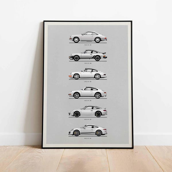 Póster del Porsche 911, arte mural de la evolución del Porsche (sin marco)