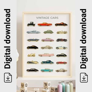 Vintage Classic Cars Poster: Automotive Art for Kids Room (Digital Download)