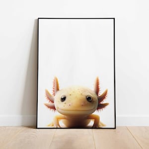 Póster de ajolote, adorable arte mural de ajolote, impresión de animal marino, retrato de animales, arte de animales para guardería, regalo para guardería, descarga digital