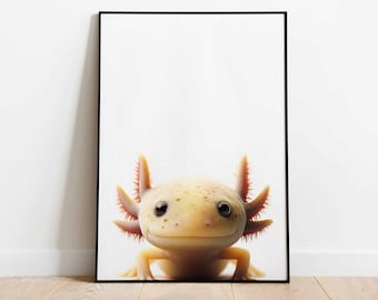 Axolotl Poster, Cute Axolotl Wall Art, Sea Animal Print, Animals Portrait, Nursery Animal Art, Nursery Gift,  DIGITAL DOWNLOAD