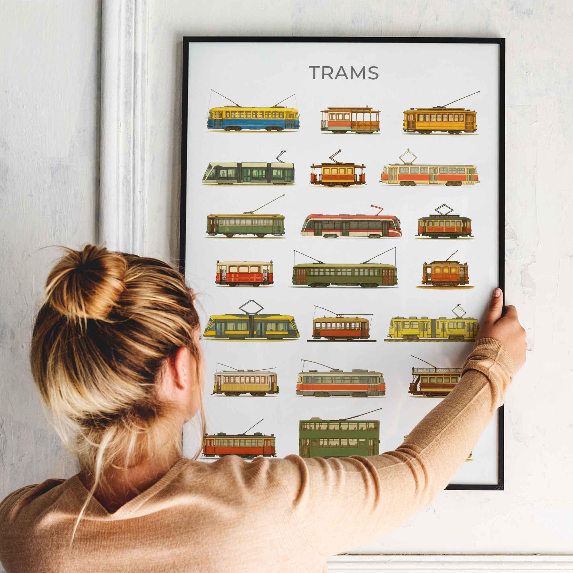 Trams Collage Printable, Tram Poster, Transportation Print, Kids Room ...