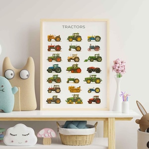 Tractor Collage Poster Print: John Deere Farm Nursery Art (Unframed)
