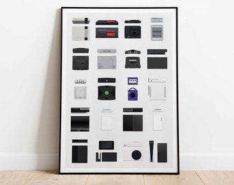 Plakat z serii „Ewolucja konsoli do gier wideo”: dekoracja pokoju gracza (do pobrania w wersji cyfrowej)