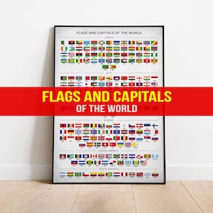 Flags and Capitals of the World Printable, Educational Wall Decor, Geography Print, Country Flags, World Flags and Capitals DIGITAL DOWNLOAD