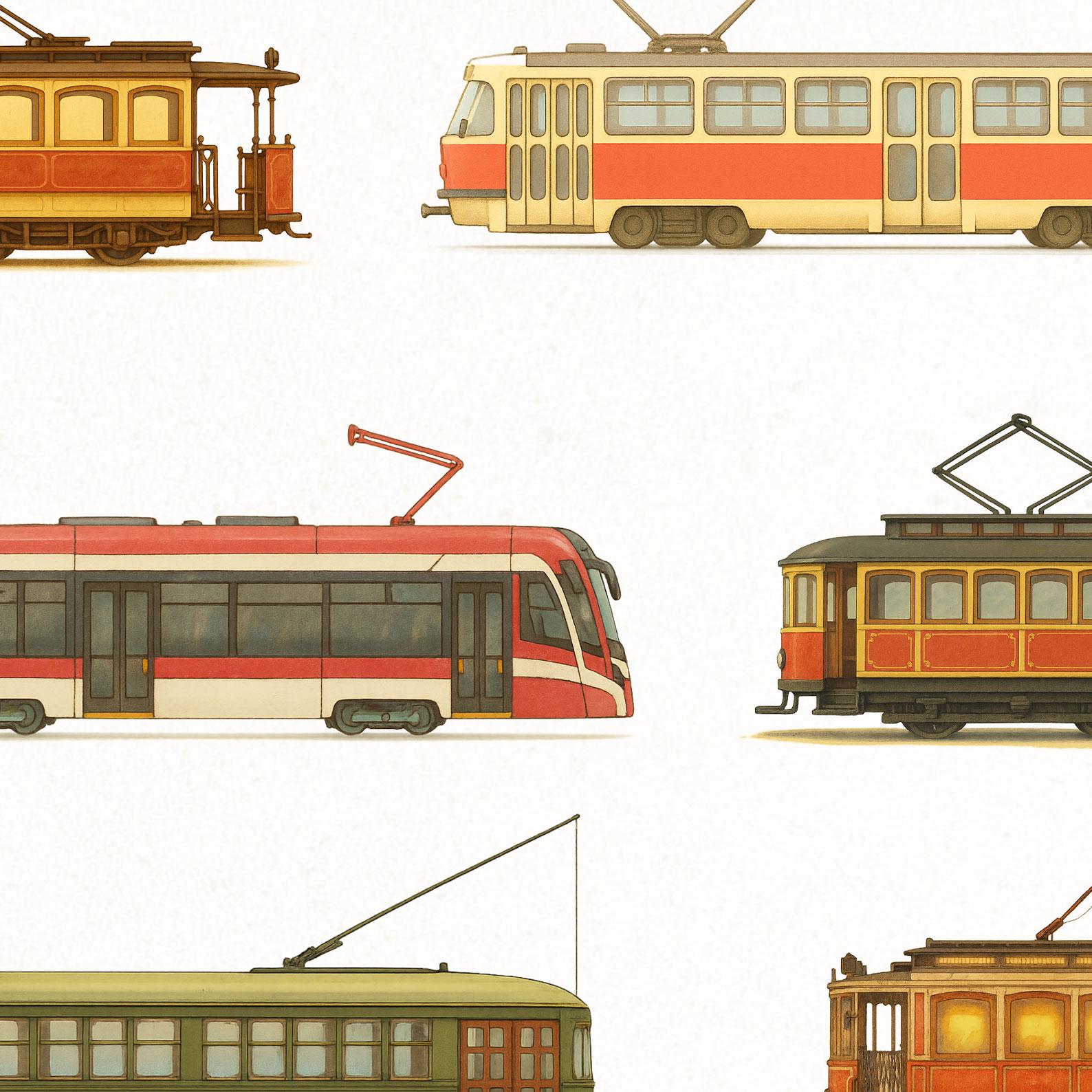 Trams Collage Printable, Tram Poster, Transportation Print, Kids Room ...