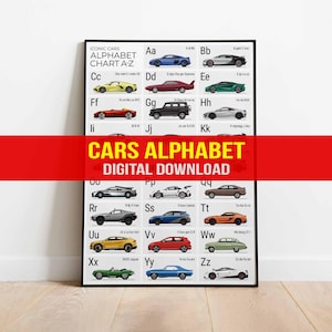 ABC Cars Alphabet zum ausdrucken, ABC Cars Poster, Kinderzimmer Dekor, Lernposter, A bis Z Car Alphabet, DIGITAL DOWNLOAD,