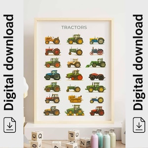 Tractors Printable, John Deere, Tractors Collage, Farm Machinery, Tractors Poster, Kids Room Tractor, Nursery Farm Wall Art DIGITAL DOWNLOAD