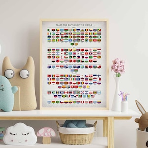 World Flags And Capitals Poster: Educational Classroom Decor (Unframed)