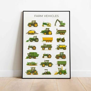 Poster di trattori, John Deere, veicoli agricoli, macchinari agricoli, trattori d'epoca, trattore per cameretta dei bambini, decorazione murale per fattoria, regalo per bambini (senza cornice)