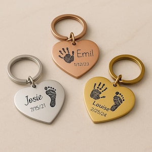 Regalo conmemorativo para bebé, llavero con huella de mano y pie real, llavero conmemorativo, regalos grabados personalizados, recuerdo conmemorativo de la pérdida del bebé